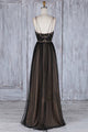 A-Line Deep V-Neck Sweep Train Black Tulle Backless Prom Dress Q72