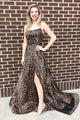 Sexy Prom Dresses A-Line Spaghetti Straps Sweep Train Leopard Printed Prom Dress with Split OHC562