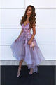 A-Line Spaghetti Straps High Low Lilac Prom Party Dress with Flowers PD5