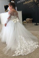 Long Sleeve Tulle Ivory Scoop Flower Girl Dresses with Lace Bowknot OHR001 | Cathyprom