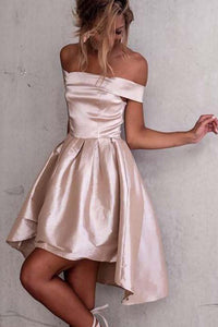 A-Line High Low Off Shoulder Sleeveless Homecoming Dresses OHM063 | Cathyprom