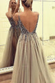 Deep V-Neck Backless Split Sweep Train Prom Dress With Beading, Evening Dress YZ211033