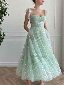 Elegant Fancy Tulle Tea Length Prom Dress With Lace, Homecoming Dress YZ211007