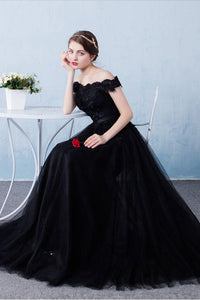 Beautiful A-line Off-the-shoulder Floor Length Sleeveless Long Tulle  Prom Dress/Evening Dress OHC135 | Cathyprom