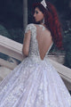 Ball Gown Wedding Dresses Romantic Long Sleeve Long Train Lace Bridal Gown OHD217